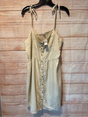 aerie Cream Button-Front Tie-Shoulder Mini Dress NEW NO TAGS XL
